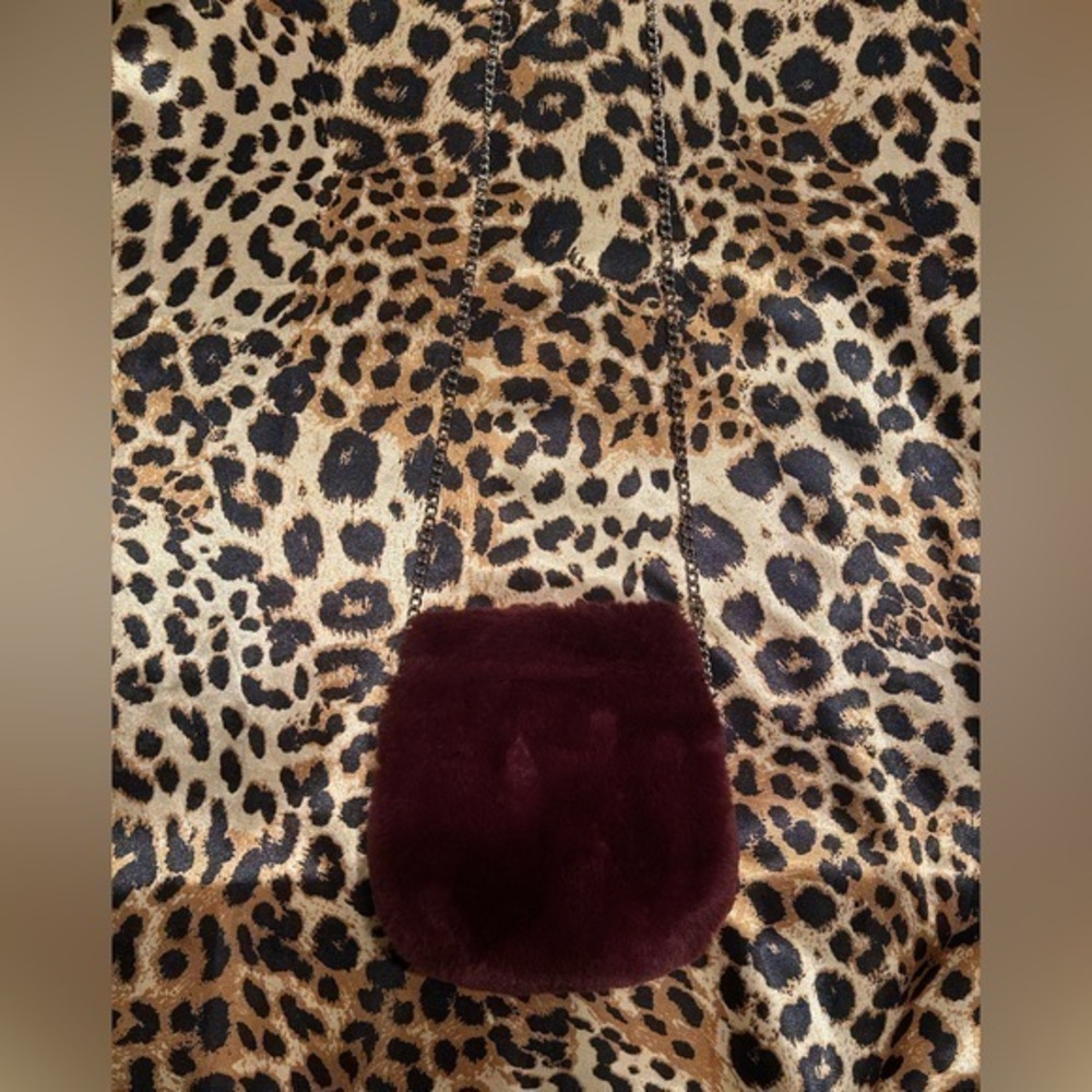 Old Navy Burgundy Mini Fur Crossbody Bag with Chain Strap